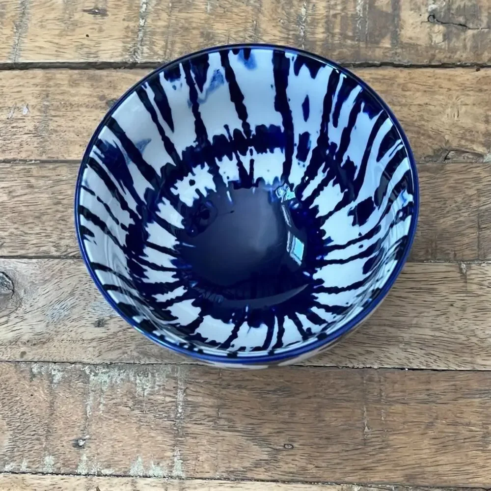 West Elm Indigo Tie Dye Ceramic Bowl 5